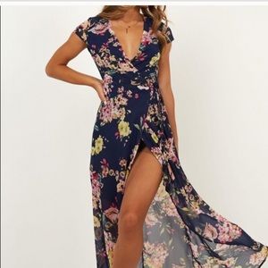 Showpo Navy Floral Wrap Dress